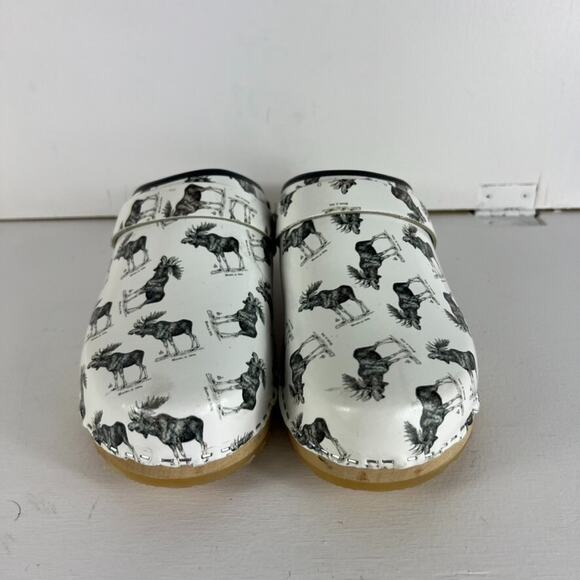 Moheda Wooden Clog Mule Women's Size 42 10.5 Elk Print Leather Handmade Sweden - Picture 2 of 6